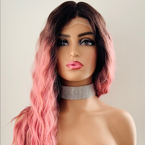 Long 28” Wavy Dusty Pink Synthetic Lace Front Wig - Picture 10 of 15